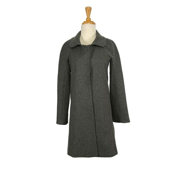 Poleci 4 Gray Wool Blend Long Dress Coat Y2K Minimalist Chic Professional Boss - Picture 8 of 11